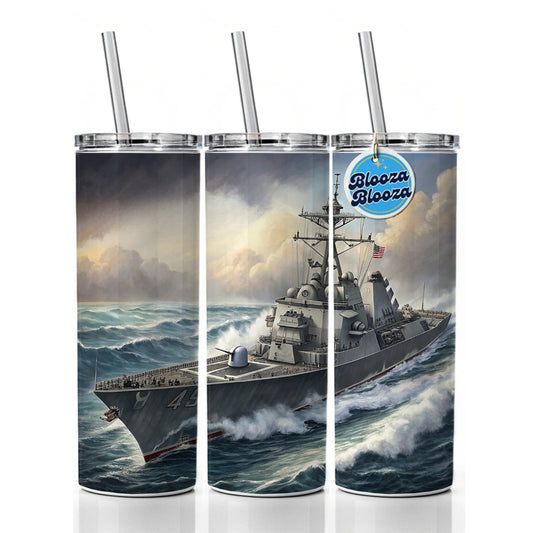 US Navy Destroyer Underway Skinny Tumbler 20oz with Straw Insulated Water Bottle Gift