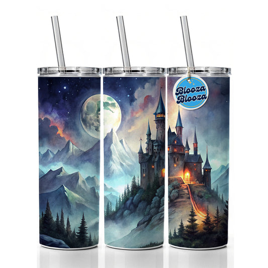 Vampire Castle On Mountain Top Under A Full Moon Skinny Tumbler 20oz with Straw Insulated Water Bottle Gift