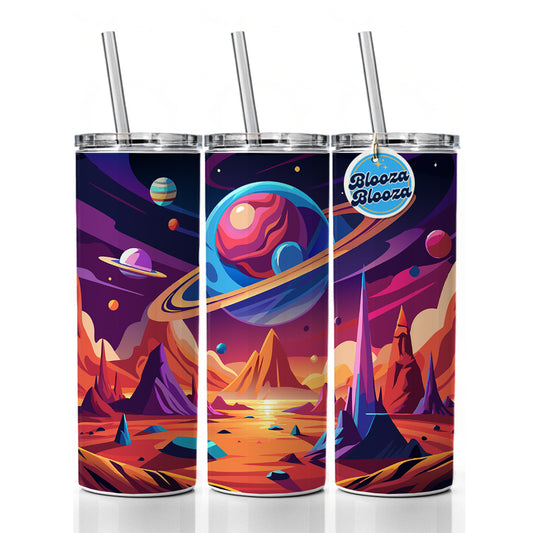 Vibrant Colored Sci-fi Hostile Alien Planet Skinny Tumbler 20oz with Straw Insulated Water Bottle Gift