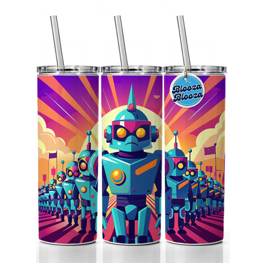 Vibrant Colored Sci-fi Robot Army Marching Skinny Tumbler 20oz with Straw Insulated Water Bottle Gift