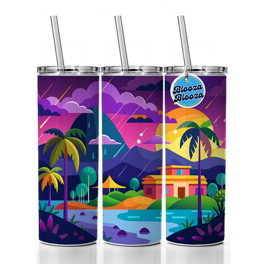 Vibrant Colored Tropical Monsoon Raining Landscape Skinny Tumbler 20oz with Straw Insulated Water Bottle Gift