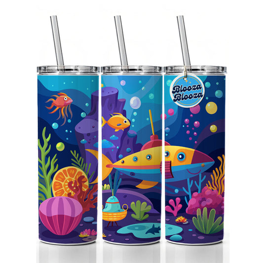 Vibrant Colored Undersea Underwater Ocean Fantasy World Skinny Tumbler 20oz with Straw Insulated Water Bottle Gift
