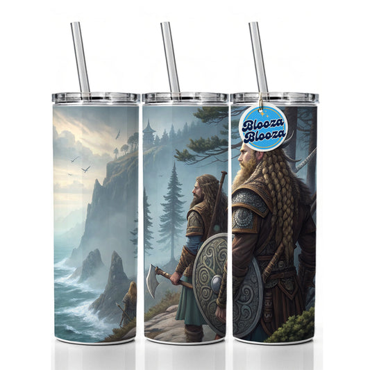 Vikings Raiders Anime Style Fantasy Skinny Tumbler 20oz with Straw Insulated Water Bottle Gift
