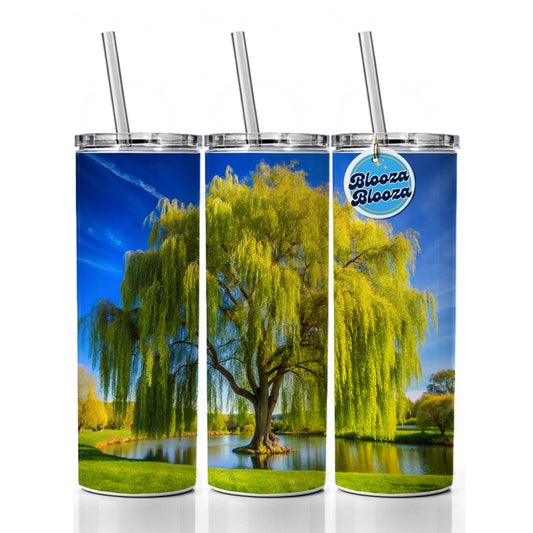 Weeping Willow Tree in Pond Skinny Tumbler 20oz with Straw Insulated Water Bottle Gift