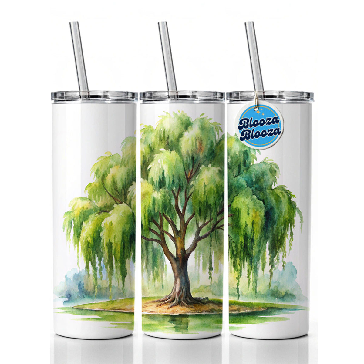 Weeping Willow Tree Watercolor Skinny Tumbler 20oz with Straw Insulated Water Bottle Gift