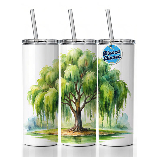 Weeping Willow Tree Watercolor Skinny Tumbler 20oz with Straw Insulated Water Bottle Gift