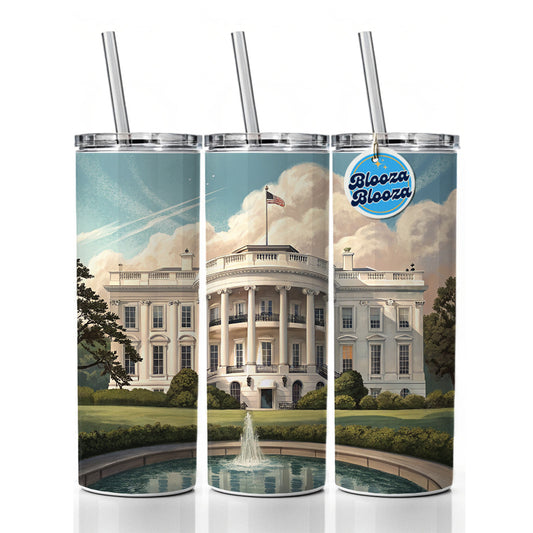 White House Washington DC Skinny Tumbler 20oz with Straw Insulated Water Bottle Gift