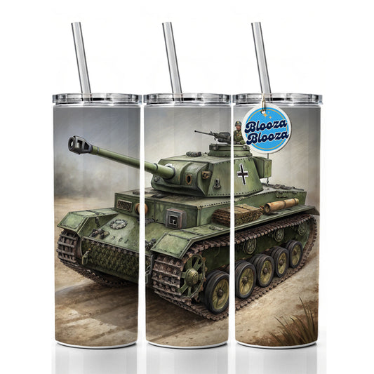 WWII German Panzer IV Tank Skinny Tumbler 20oz with Straw Insulated Water Bottle Gift