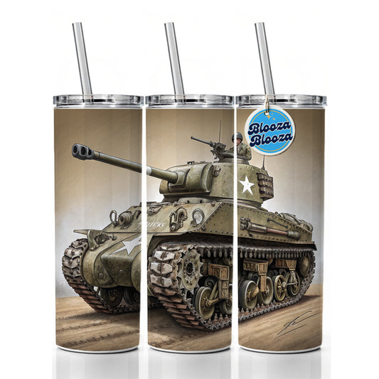 WWII M4 Sherman US Medium Tank Skinny Tumbler 20oz with Straw Insulated Water Bottle Gift