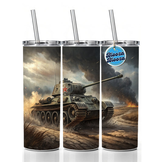 WWII T-34 Russian Medium Tank Skinny Tumbler 20oz with Straw Insulated Water Bottle Gift
