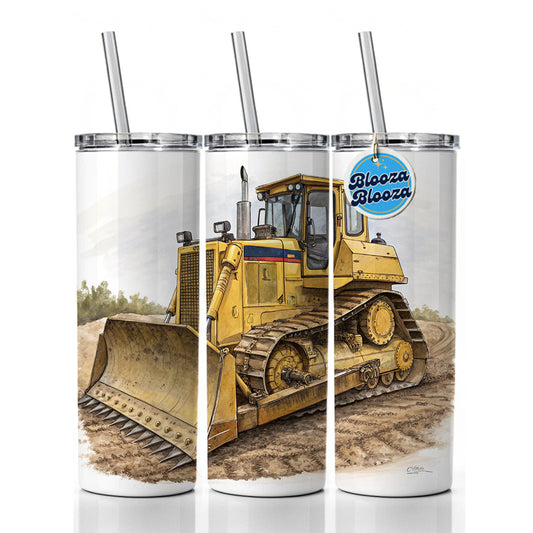Yellow Bulldozer Construction Equipment Skinny Tumbler 20oz with Straw Insulated Water Bottle Gift