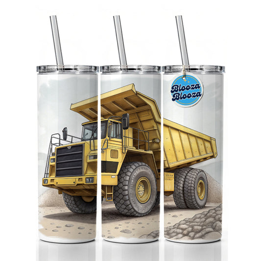 Yellow Dump Truck Construction Equipment Skinny Tumbler 20oz with Straw Insulated Water Bottle Gift