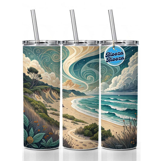 Abstract Beach Shore Landscape Skinny Tumbler 20oz with Straw Insulated Water Bottle Gift