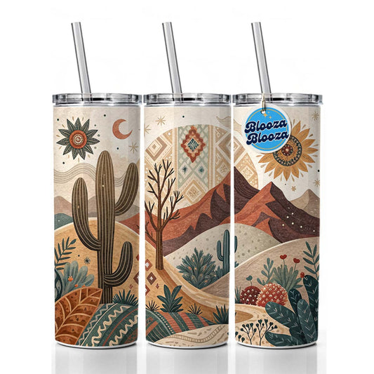 Abstract Brown Tan Southwestern Desert Design Skinny Tumbler 20oz with Straw Insulated Water Bottle Gift