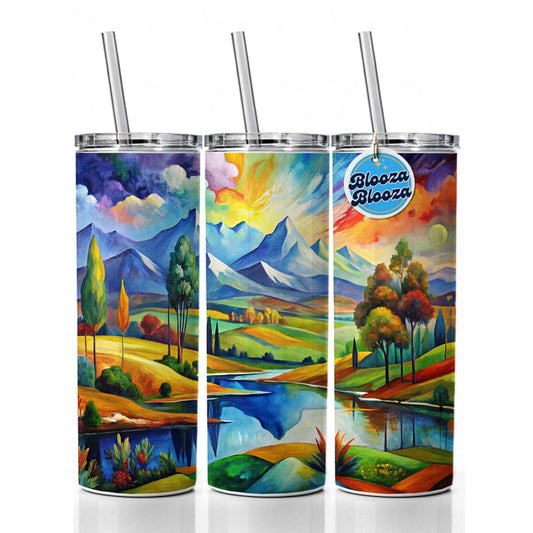 Abstract Colorful Landscape Modern Art Landscape Skinny Tumbler 20oz with Straw Insulated Water Bottle Gift