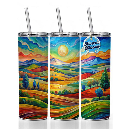Abstract Colorful Landscape Skinny Tumbler 20oz with Straw Insulated Water Bottle Gift