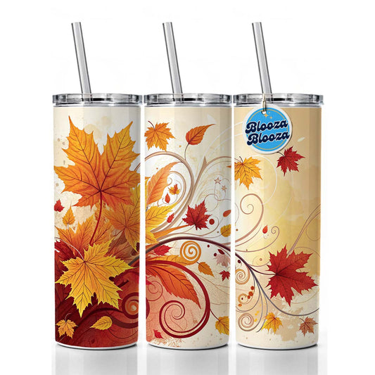 Abstract Fall Autumn Leaves Design Skinny Tumbler 20oz with Straw Insulated Water Bottle Gift