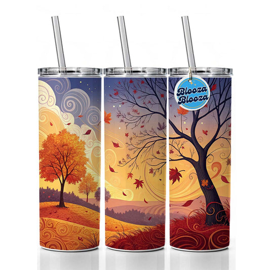 Abstract Fall Autumn Scenic Landscape Skinny Tumbler 20oz with Straw Insulated Water Bottle Gift