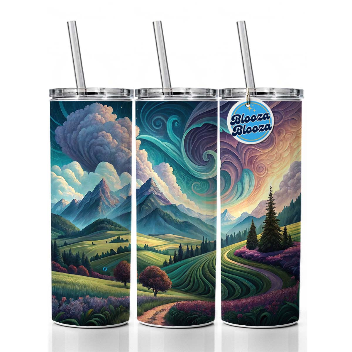 Abstract Pastels Landscape Skinny Tumbler 20oz with Straw Insulated Water Bottle Gift
