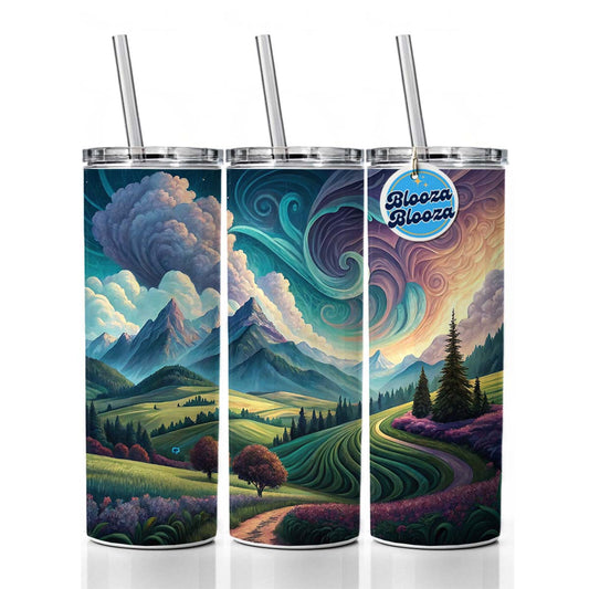 Abstract Pastels Landscape Skinny Tumbler 20oz with Straw Insulated Water Bottle Gift