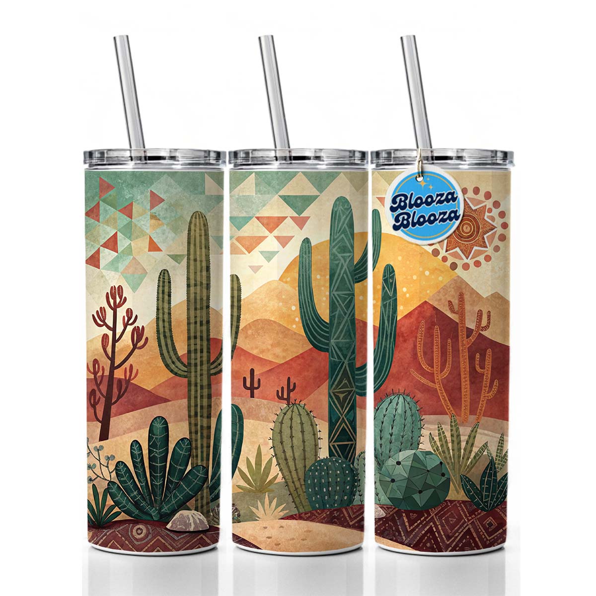 Abstract Southwestern Cactus Desert Design Skinny Tumbler 20oz with Straw Insulated Water Bottle Gift