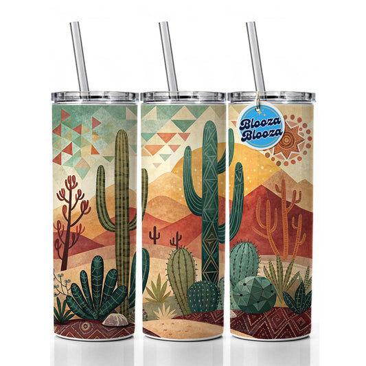 Abstract Southwestern Cactus Desert Design Skinny Tumbler 20oz with Straw Insulated Water Bottle Gift