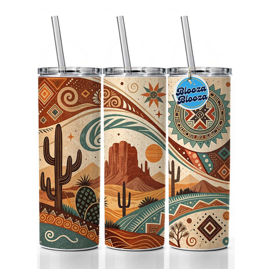 Abstract Southwestern Design Skinny Tumbler 20oz with Straw Insulated Water Bottle Gift