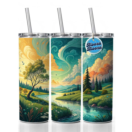 Abstract Summer Landscape Skinny Tumbler 20oz with Straw Insulated Water Bottle Gift