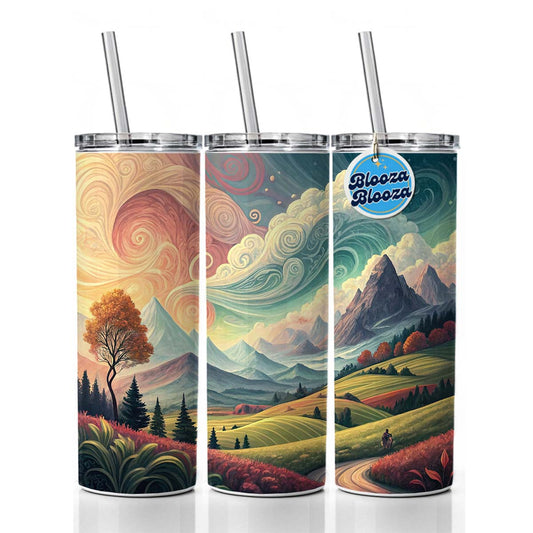 Abstract Tranquil Landscape Skinny Tumbler 20oz with Straw Insulated Water Bottle Gift