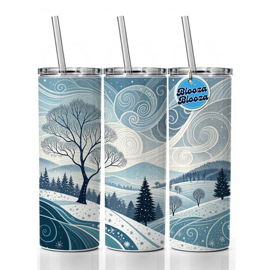 Abstract Winter Landscape Skinny Tumbler 20oz with Straw Insulated Water Bottle Gift