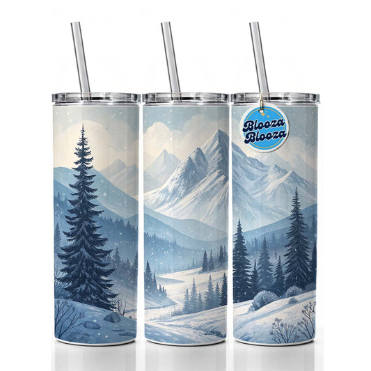 Abstract Winter Mountains Landscape Skinny Tumbler 20oz with Straw Insulated Water Bottle Gift