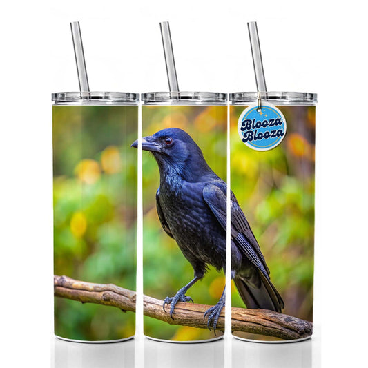 American Black Crow Backyard Bird Skinny Tumbler 20oz with Straw Insulated Water Bottle Gift