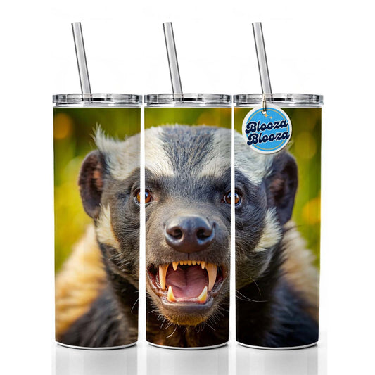 Angry Honey Badger Skinny Tumbler 20oz with Straw Insulated Water Bottle Gift