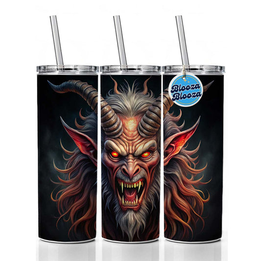 Angry Krampus Christmas Watercolor Skinny Tumbler 20oz with Straw Insulated Water Bottle Gift