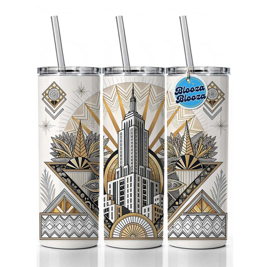 Art Deco Building Architectural Design Skinny Tumbler 20oz with Straw Insulated Water Bottle Gift