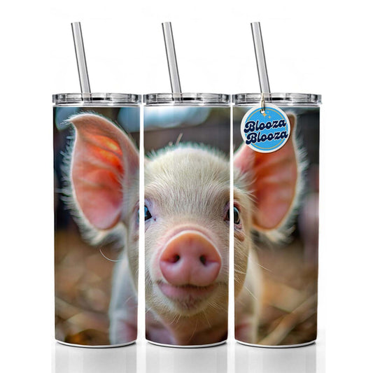 Baby Pig Face Skinny Tumbler 20oz with Straw Insulated Water Bottle Gift