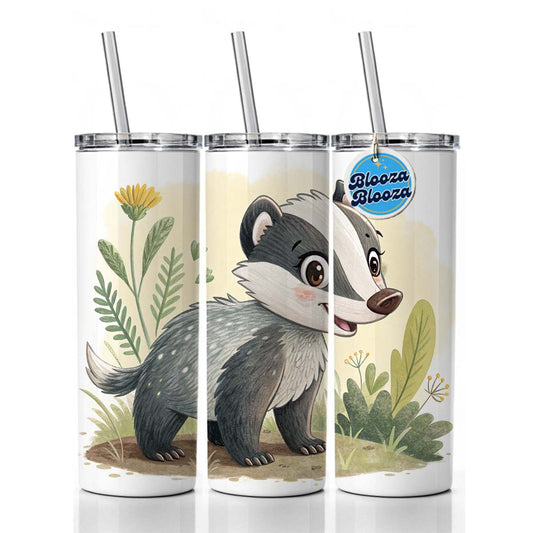 Badger Children's Illustration Style Skinny Tumbler 20oz with Straw Insulated Water Bottle Gift