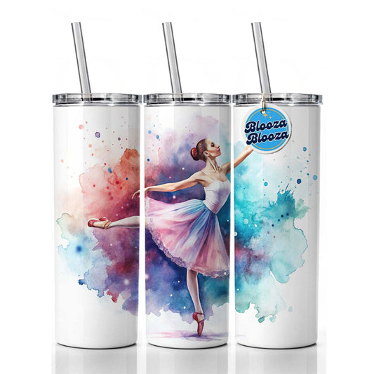 Ballet Dancer Watercolor Skinny Tumbler 20oz with Straw Insulated Water Bottle Gift