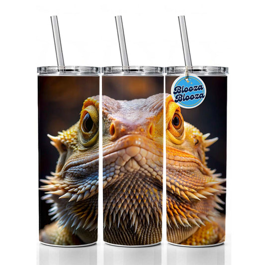 Bearded Dragon Lizard Reptile Face Skinny Tumbler 20oz with Straw Insulated Water Bottle Gift