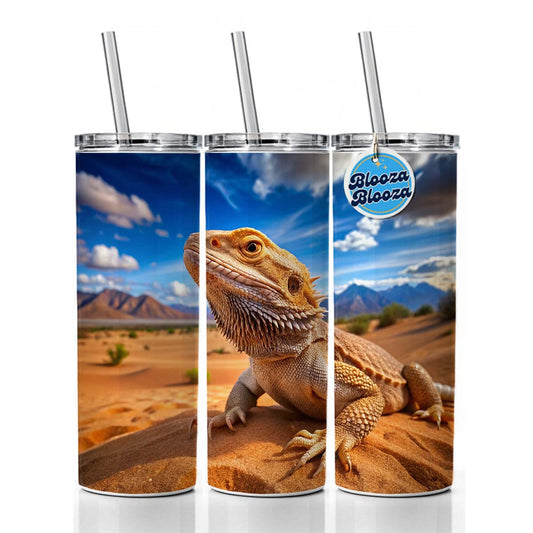 Bearded Dragon Lizard Reptile in the Desert Skinny Tumbler 20oz with Straw Insulated Water Bottle Gift