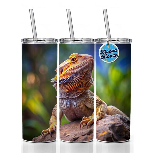 Bearded Dragon Lizard Reptile On Rock Skinny Tumbler 20oz with Straw Insulated Water Bottle Gift