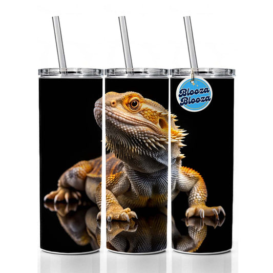 Bearded Dragon Lizard Reptile Skinny Tumbler 20oz with Straw Insulated Water Bottle Gift