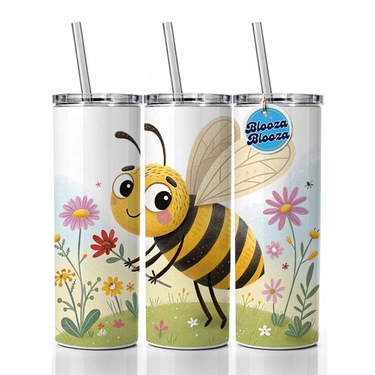 Bee Children's Illustration Style Skinny Tumbler 20oz with Straw Insulated Water Bottle Gift