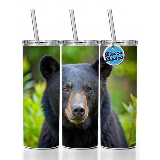 Black Bear Skinny Tumbler 20oz with Straw Insulated Water Bottle Gift