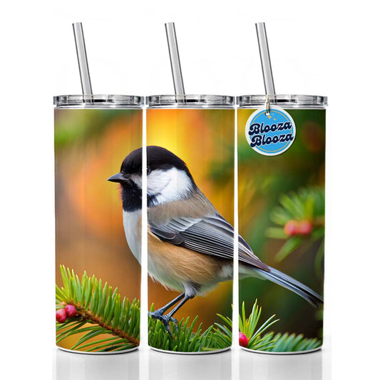 Black Capped Chickadee Backyard Bird Skinny Tumbler 20oz with Straw Insulated Water Bottle Gift