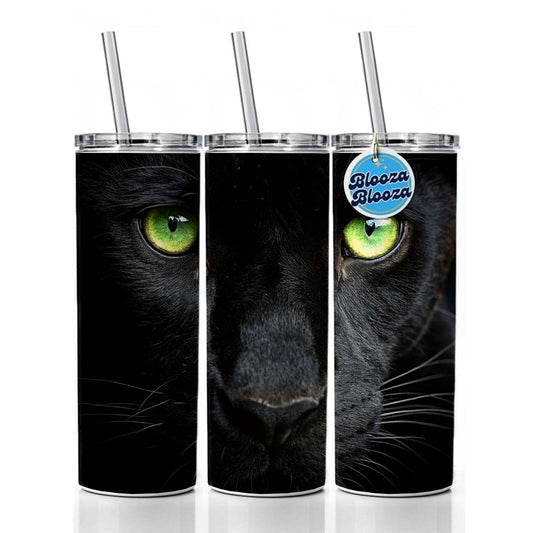Black Panther Eyes Skinny Tumbler 20oz with Straw Insulated Water Bottle Gift