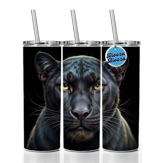 Black Panther Face Art Skinny Tumbler 20oz with Straw Insulated Water Bottle Gift