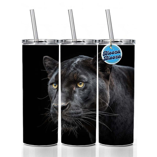 Black Panther Face Skinny Tumbler 20oz with Straw Insulated Water Bottle Gift