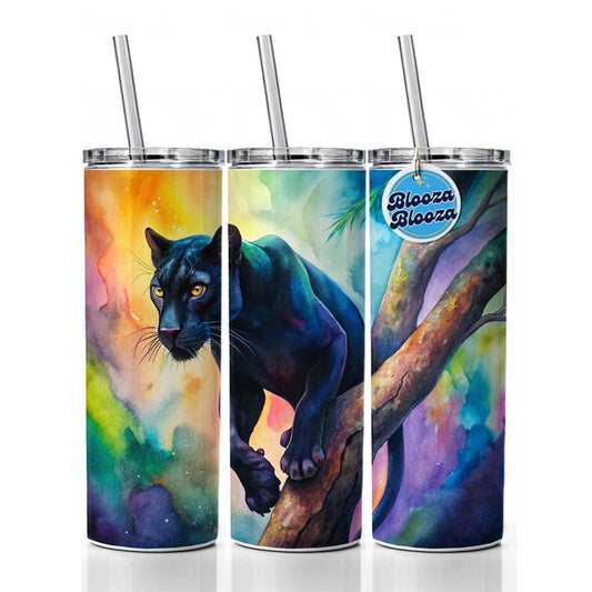 Black Panther In Tree Watercolor Skinny Tumbler 20oz with Straw Insulated Water Bottle Gift