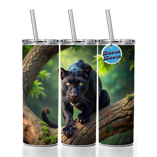 Black Panther on Branch Skinny Tumbler 20oz with Straw Insulated Water Bottle Gift